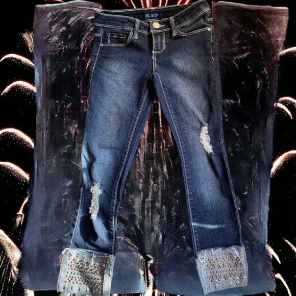 Blue Spice Distressed Stud Jeans - Little Girl - Picture 3 of 8